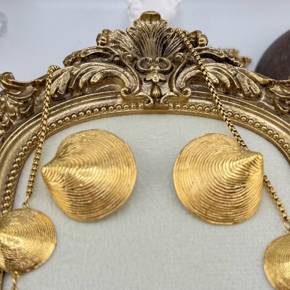 Gold Textured Seashell Statement Earrings – PVD Plated Stainless Steel - Picture 12 of 12